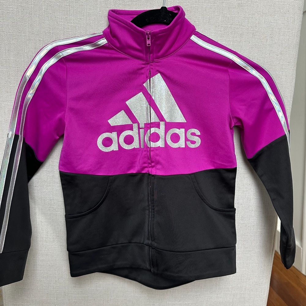 Adidas Kids' Magenta and Black Hoodie